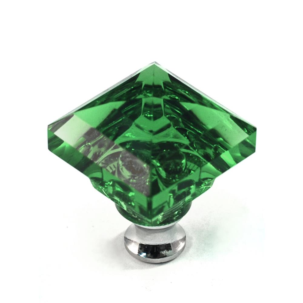 Cal Crystal M995 GREEN Crystal Excel SQUARE KNOB in Polished Chrome